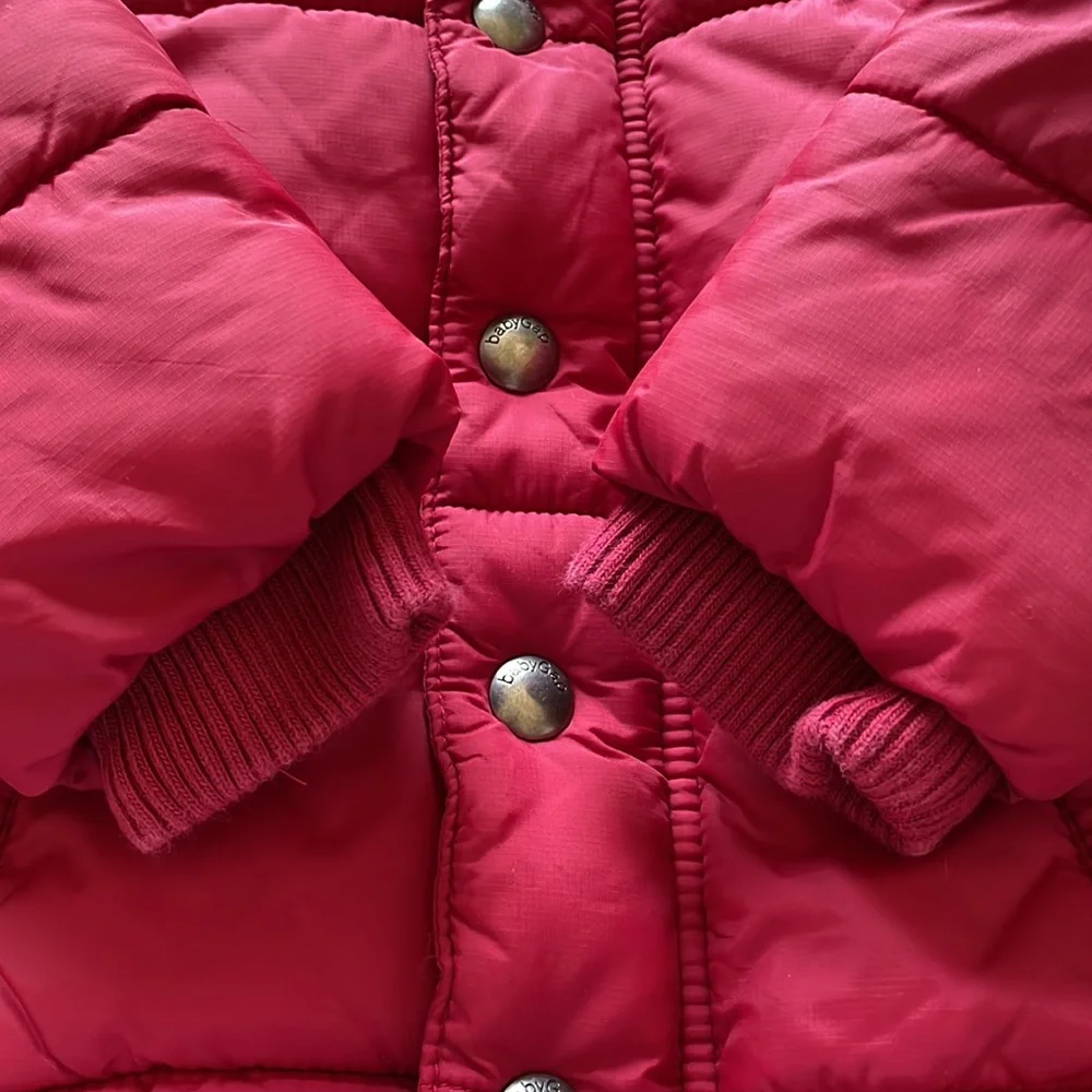 Baby Gap brick red & gray puffer jacket with attached hood.  Size 6-12 months